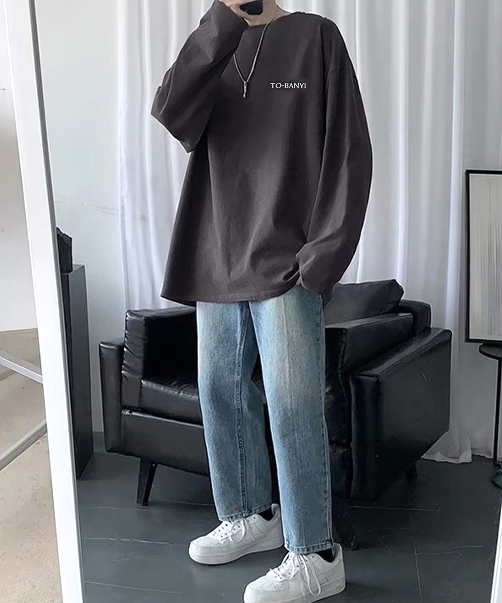40 代 ファッション メンズ メンズ長袖Tシャツ シンプルロゴ 40代向け