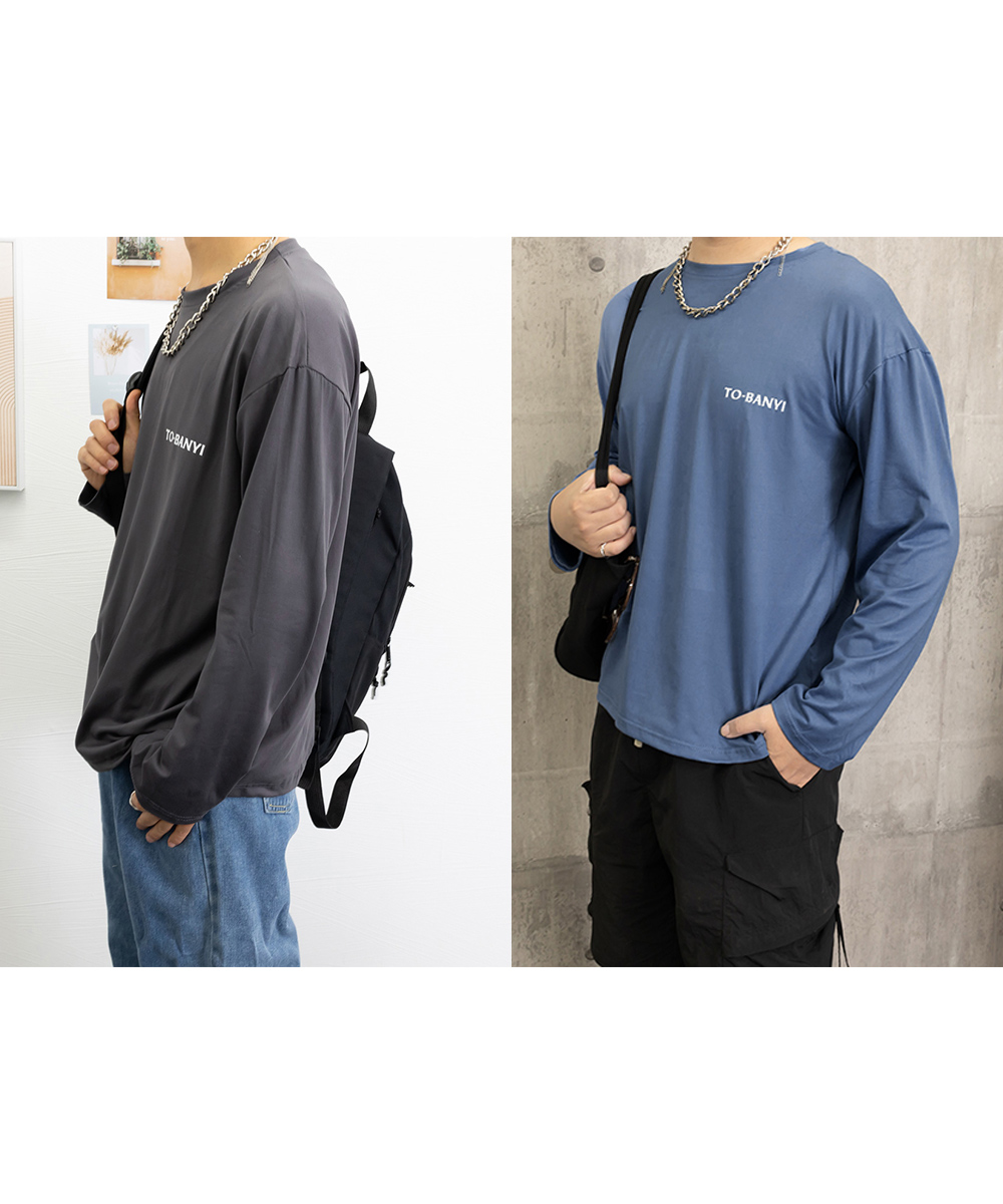 40 代 ファッション メンズ メンズ長袖Tシャツ シンプルロゴ 40代向け