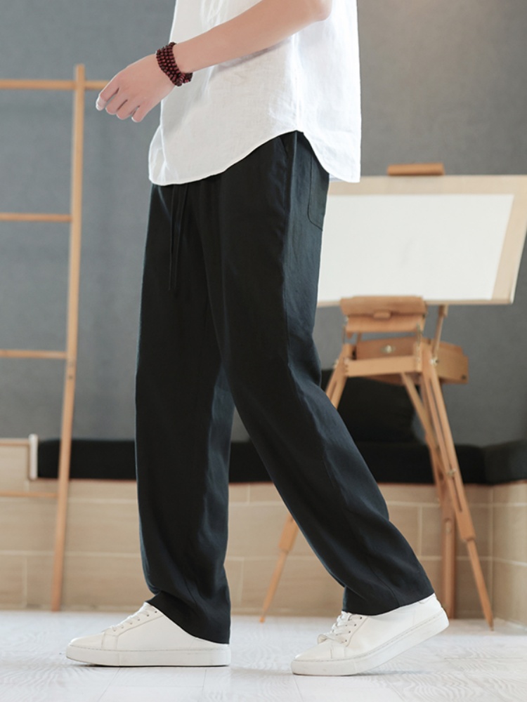 40 代 ファッション メンズ 麻混リラックスワイドパンツ