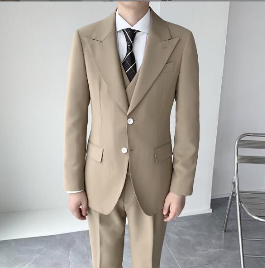 40 代 ファッション メンズ ベージュ 高品質 ジャケット付き スリーピース スーツ 紳士服