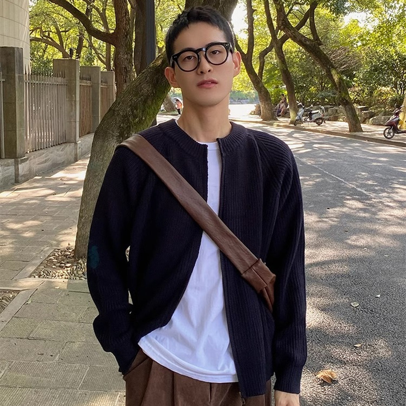 40 代 メンズ ファッション メンズ ニット ジャケット 無地 韓国風 大人 カジュアル