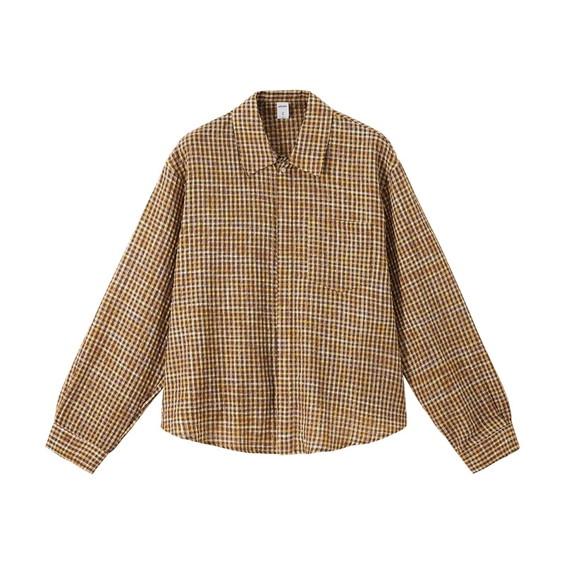 40 代 メンズ ファッション 男性用シアサッカーチェック柄長袖シャツ春夏新作