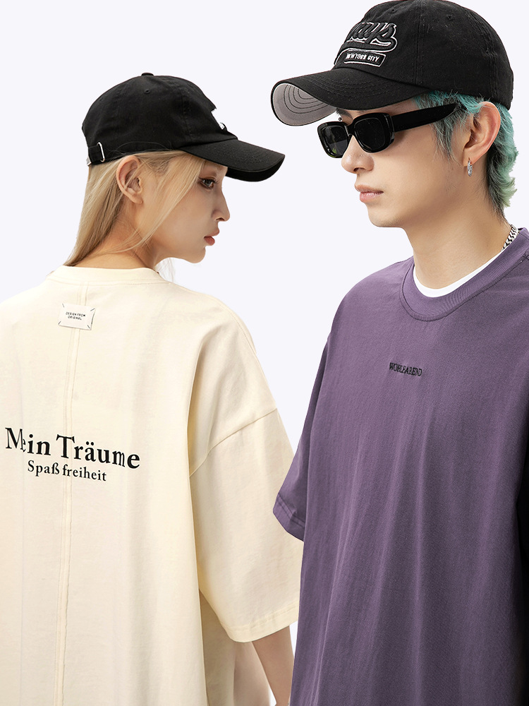 40 代 ファッション メンズ バックロゴ入り ラウンドネック Tシャツ 男女兼用 全3色