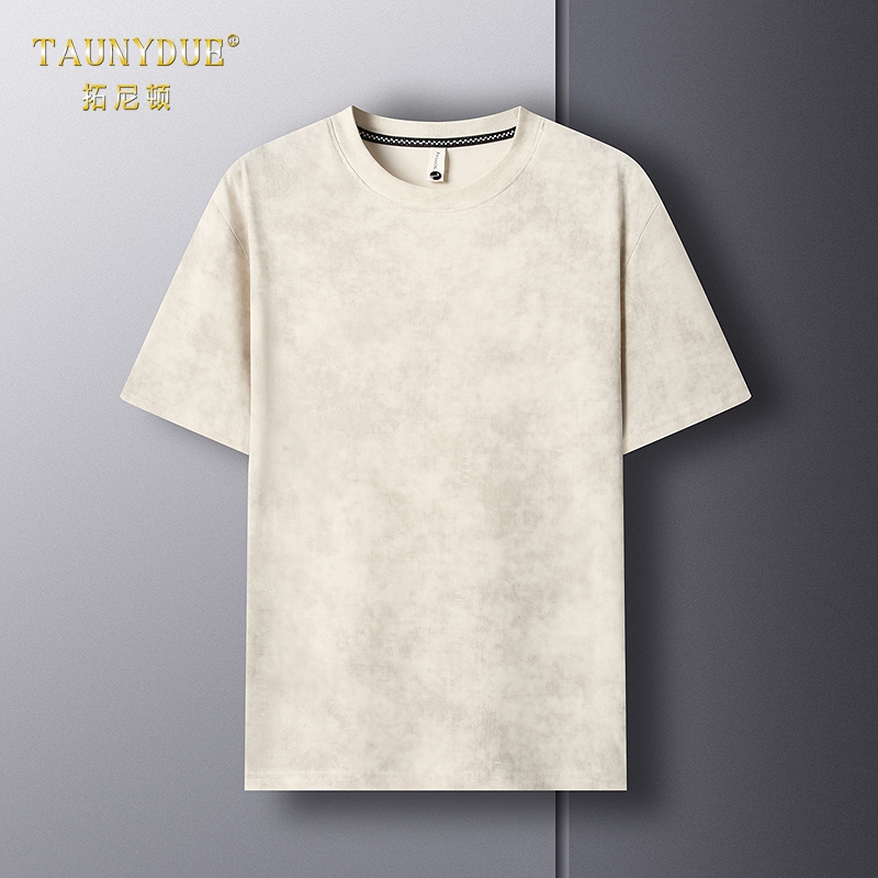 40 代 ファッション メンズ 大人の風格 ベロア調クルーネックTシャツ