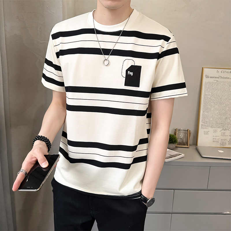 40 代 ファッション メンズ 大人の余裕 ボーダータグ付きＴシャツ