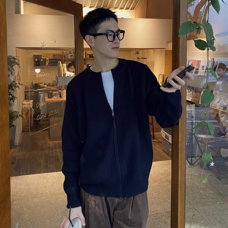 40 代 メンズ ファッション メンズ ニット ジャケット 無地 韓国風 大人 カジュアル