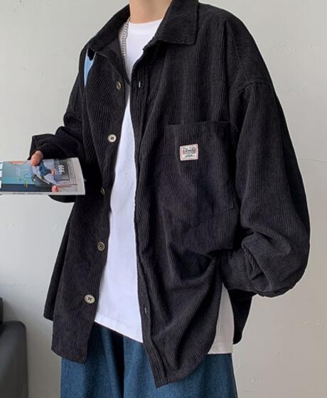 40 代 ファッション メンズ 秋冬 メンズ コーデュロイ オーバーサイズシャツ カーキ