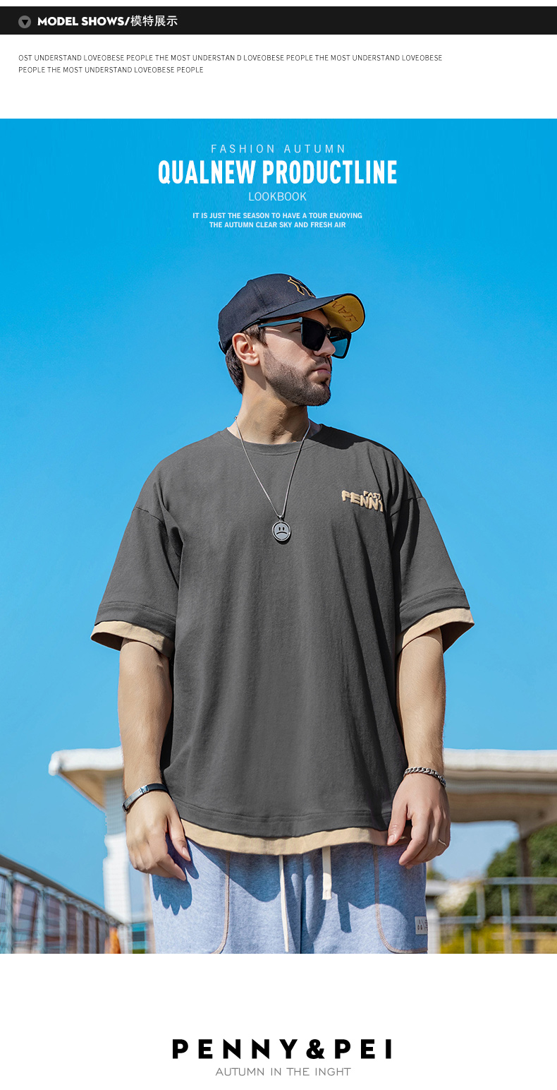 40 代 ファッション メンズ レイヤード風重ね着デザイン半袖Ｔシャツ