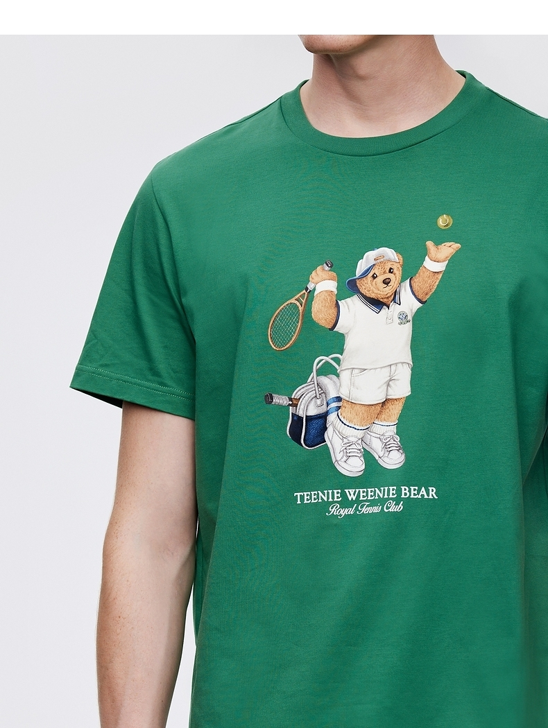 40 代 ファッション メンズ クマのテニスプレーヤー プリント Tシャツ