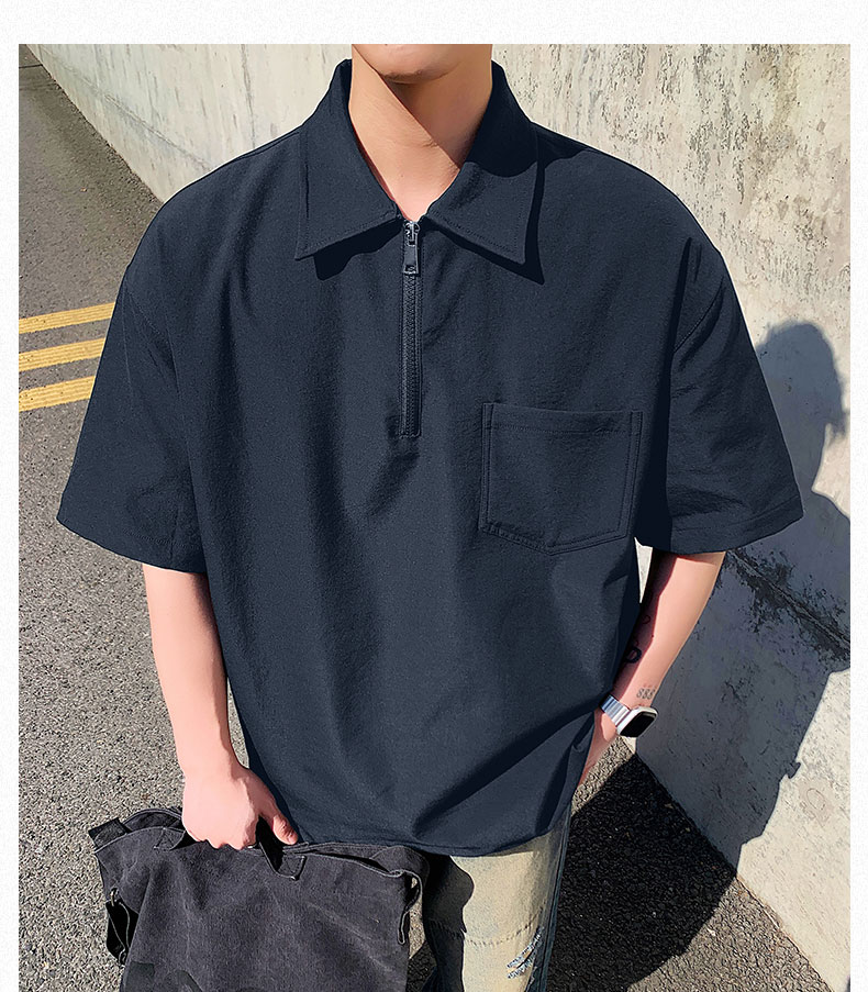 40 代 ファッション メンズ 洗練ハーフジップポケットシャツ