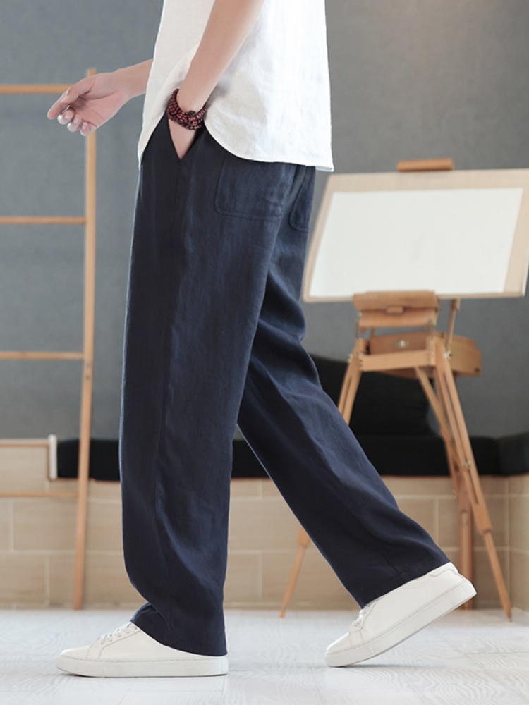 40 代 ファッション メンズ 麻混リラックスワイドパンツ