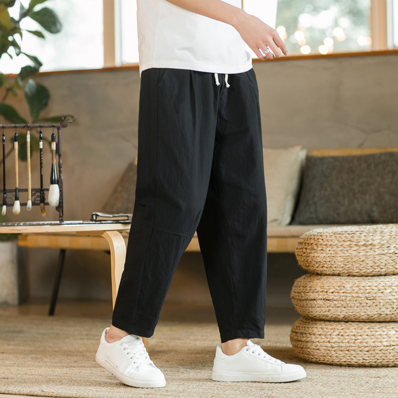 40 代 ファッション メンズ リラクシング麻混ワイドパンツ