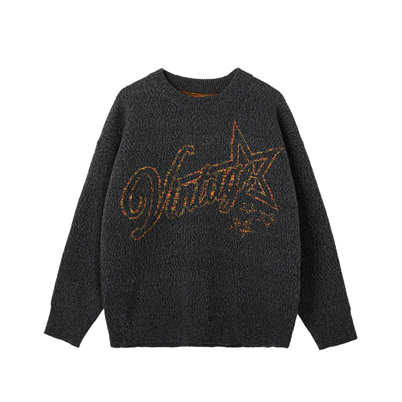 40 代 ファッション メンズ 星柄刺繍 ニットシャツ 秋冬 長袖 メンズ 全2色