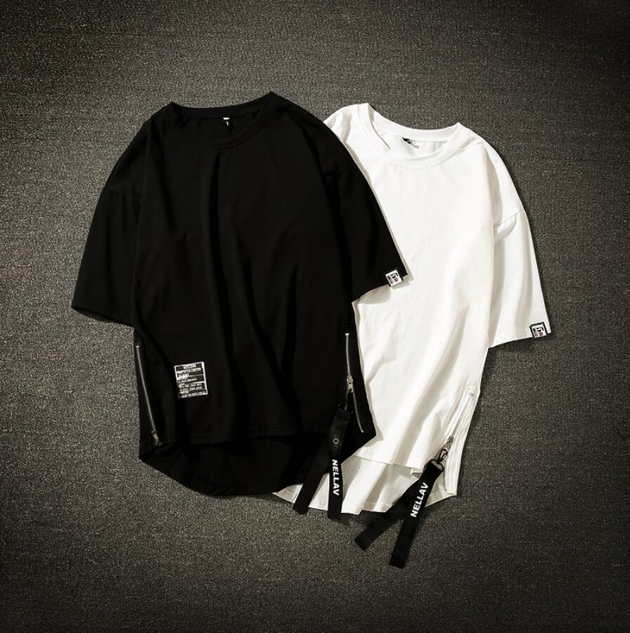 40 代 ファッション メンズ サイドジッパー ロング丈Tシャツ メンズ 夏 ゆったり