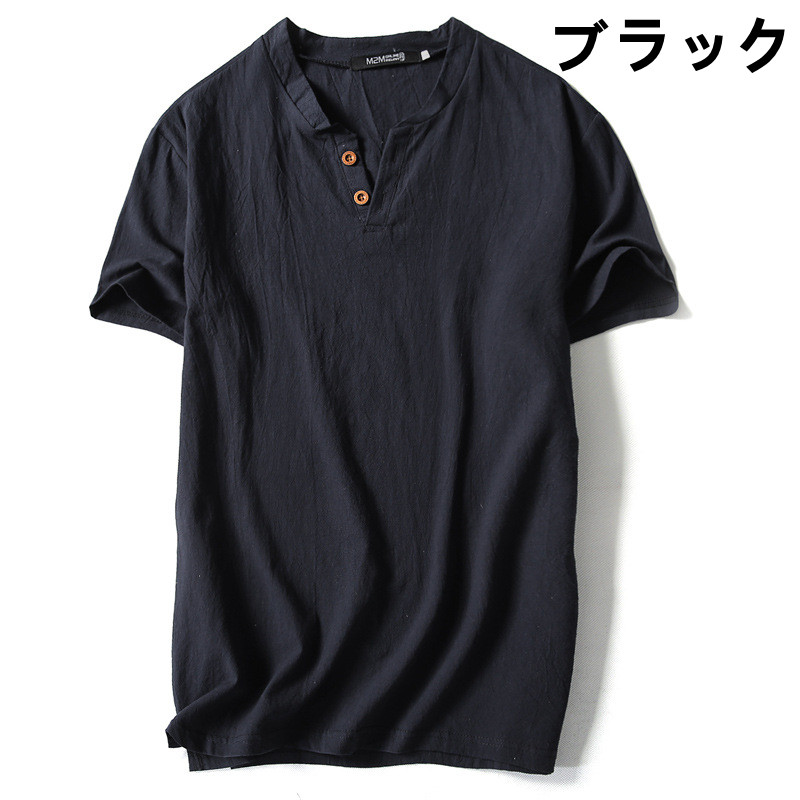 40 代 ファッション メンズ ヘンリーネック 半袖Tシャツ 大きいサイズ 夏 無地 カットソー