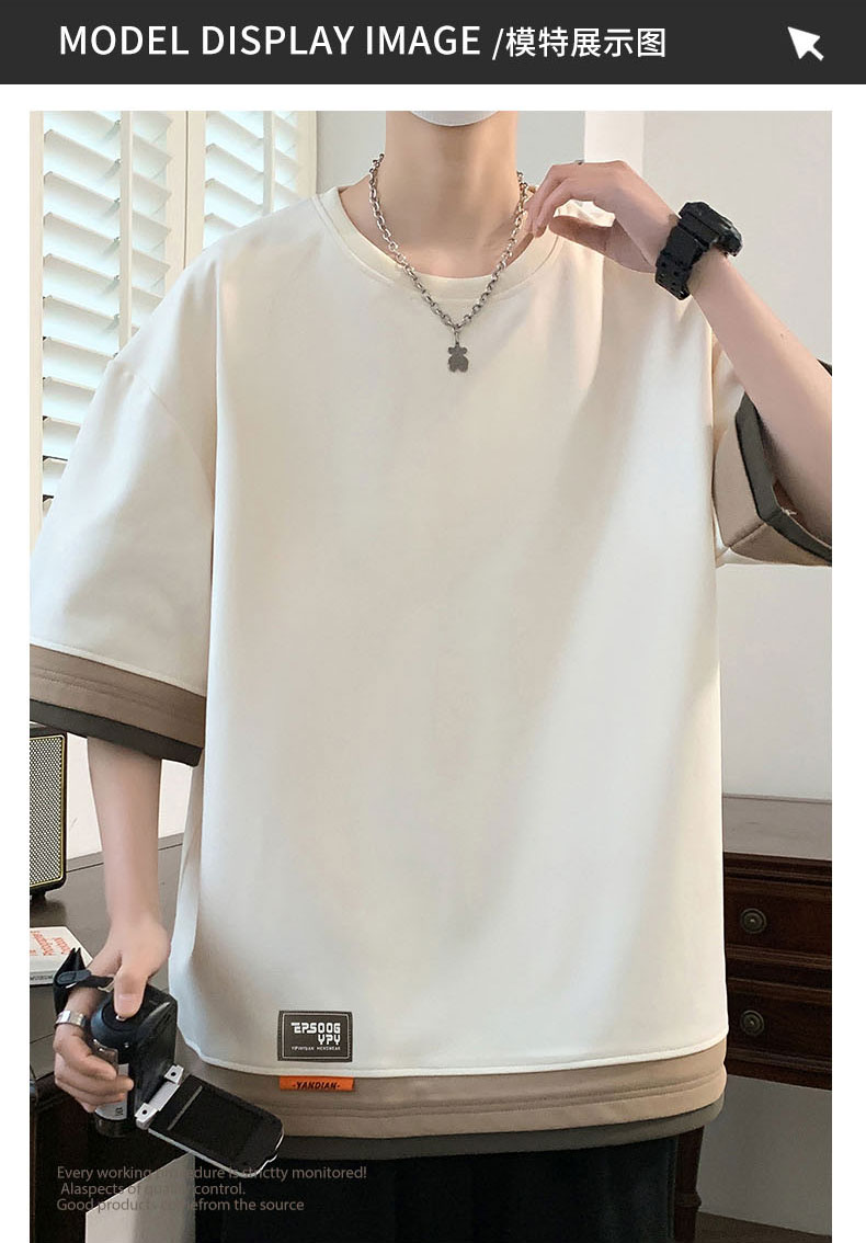 40 代 ファッション メンズ レイヤード風 五分袖重ね着風Tシャツ