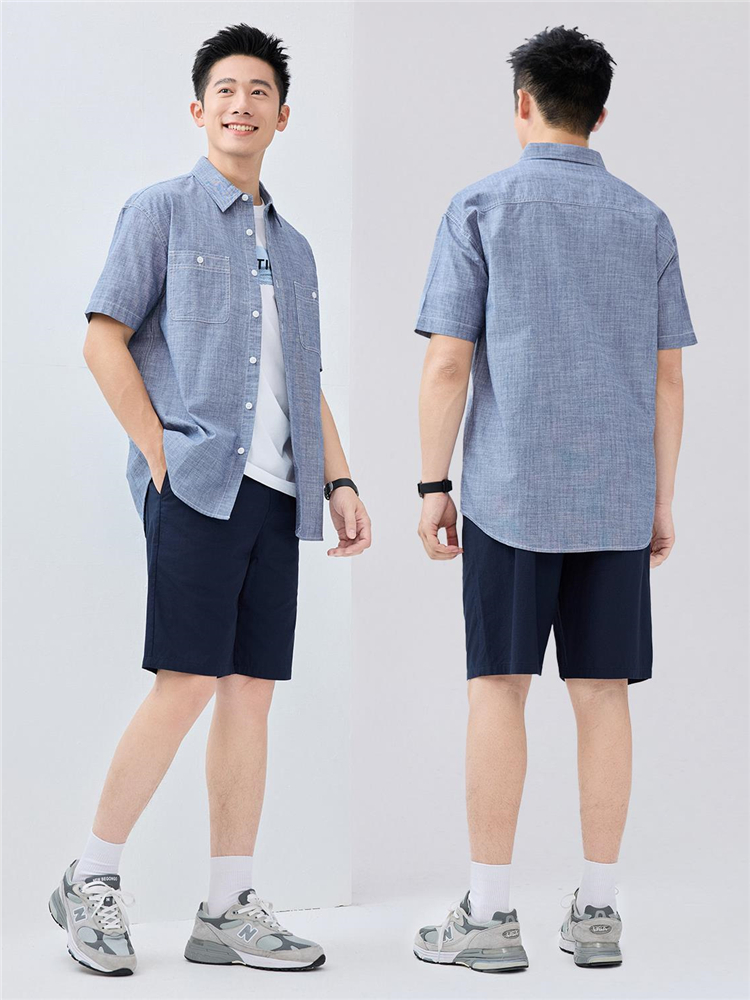 40 代 ファッション メンズ 洗練ポケットデザイン半袖シャツ