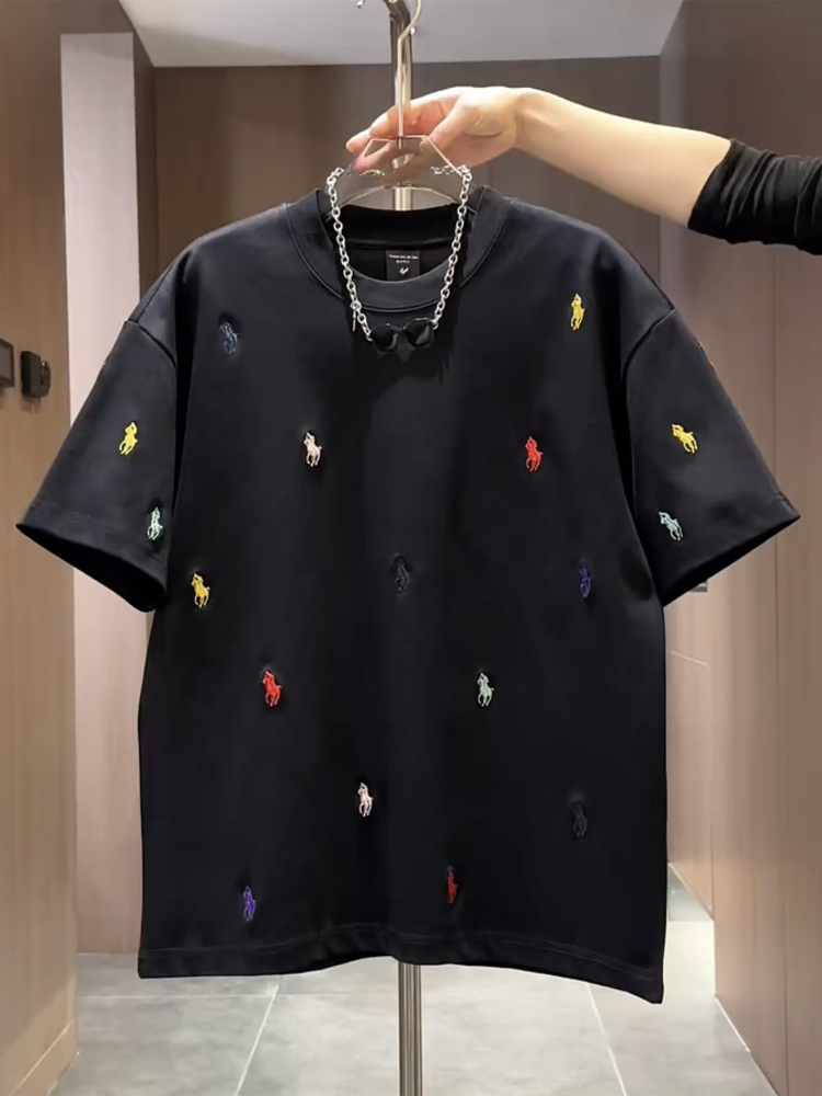 40 代 ファッション メンズ 彩り騎士刺繍 上質コットンTシャツ
