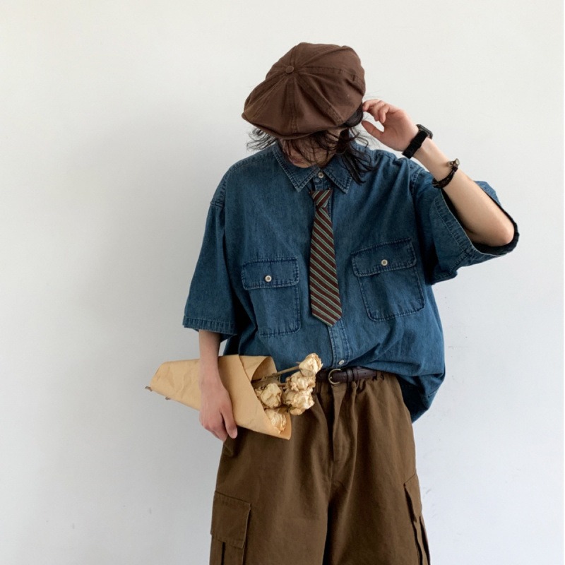 40 代 メンズ ファッション メンズ デニムシャツ 半袖 カジュアル ゆったり シャツ