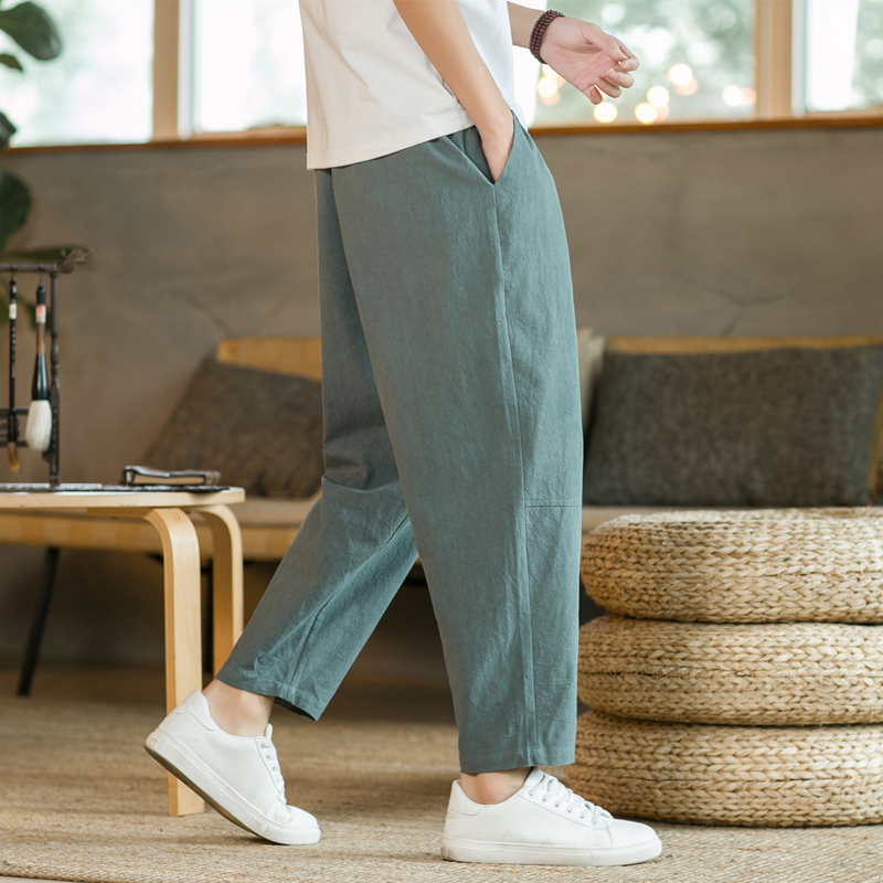 40 代 ファッション メンズ リラクシング麻混ワイドパンツ