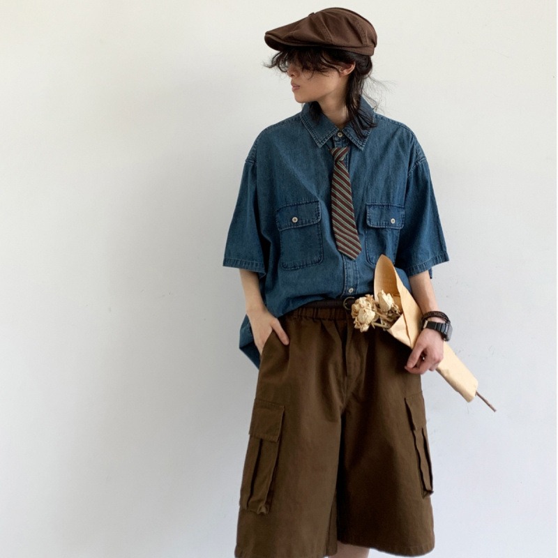 40 代 メンズ ファッション メンズ デニムシャツ 半袖 カジュアル ゆったり シャツ