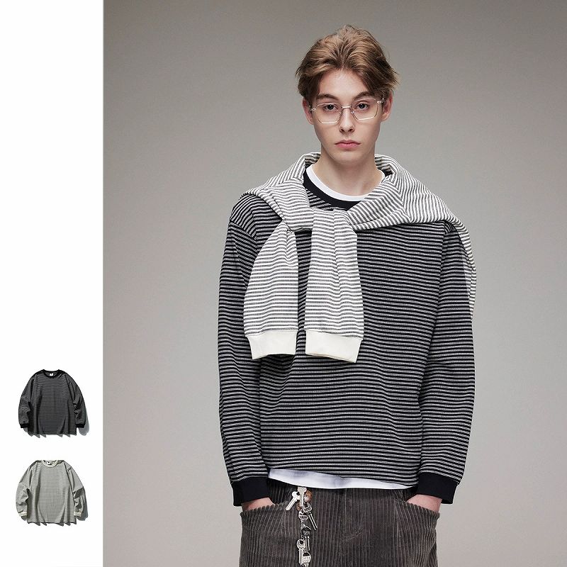 40 代 メンズ ファッション メンズ ボーダー柄 長袖シャツ 秋冬 大人カジュアル