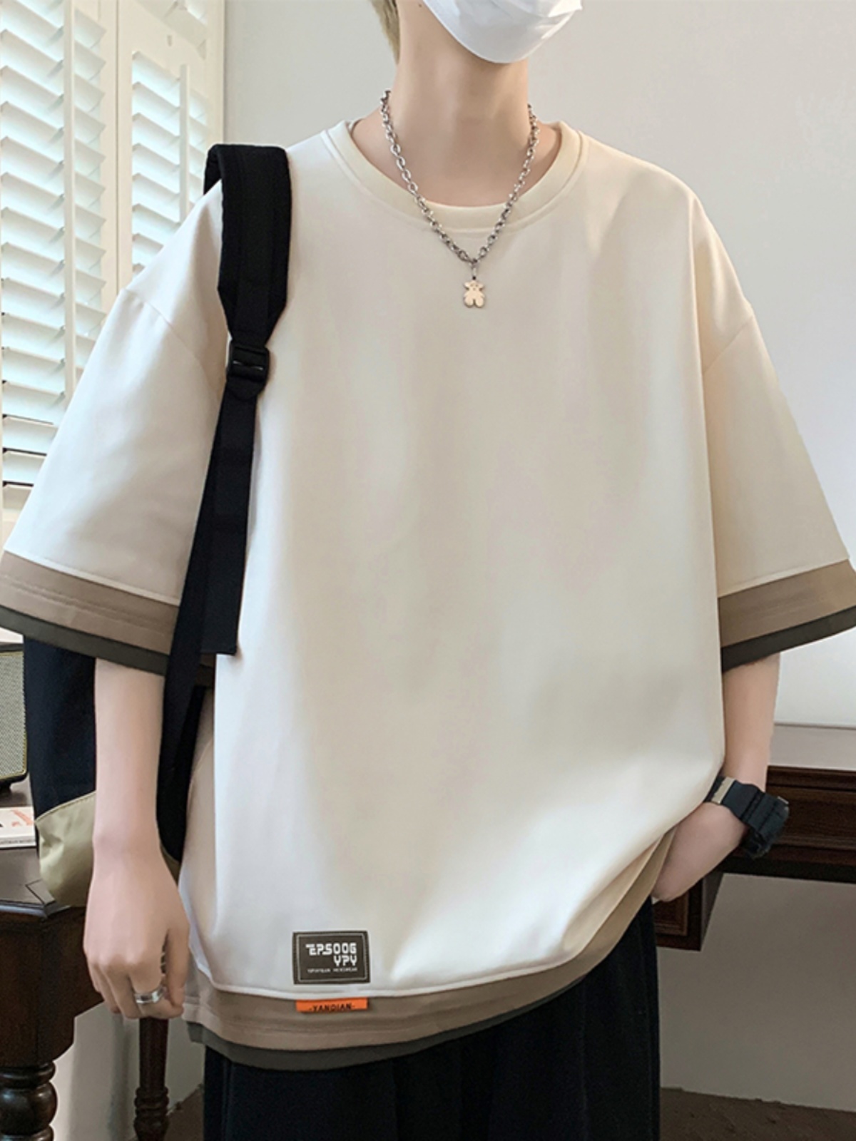 40 代 ファッション メンズ レイヤード風 五分袖重ね着風Tシャツ