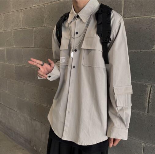 40 代 ファッション メンズ 秋冬 メンズ ワークポケット 長袖シャツ ベージュ