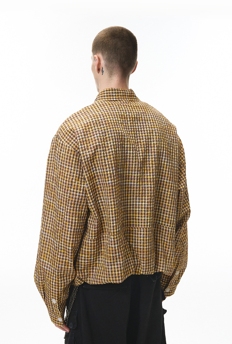 40 代 メンズ ファッション 男性用シアサッカーチェック柄長袖シャツ春夏新作