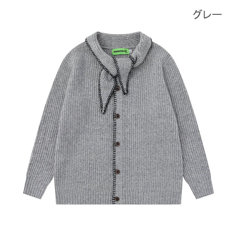 40 代 ファッション メンズ リボン付きニットカーディガン シャツ 秋冬 全2色