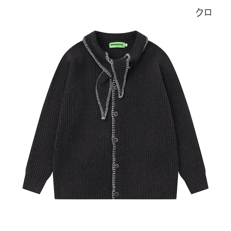 40 代 ファッション メンズ リボン付きニットカーディガン シャツ 秋冬 全2色