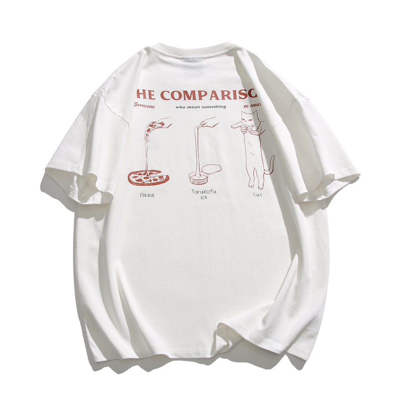 40 代 ファッション メンズ ユニセックス 猫イラストプリントTシャツ 全3色 ストリート系