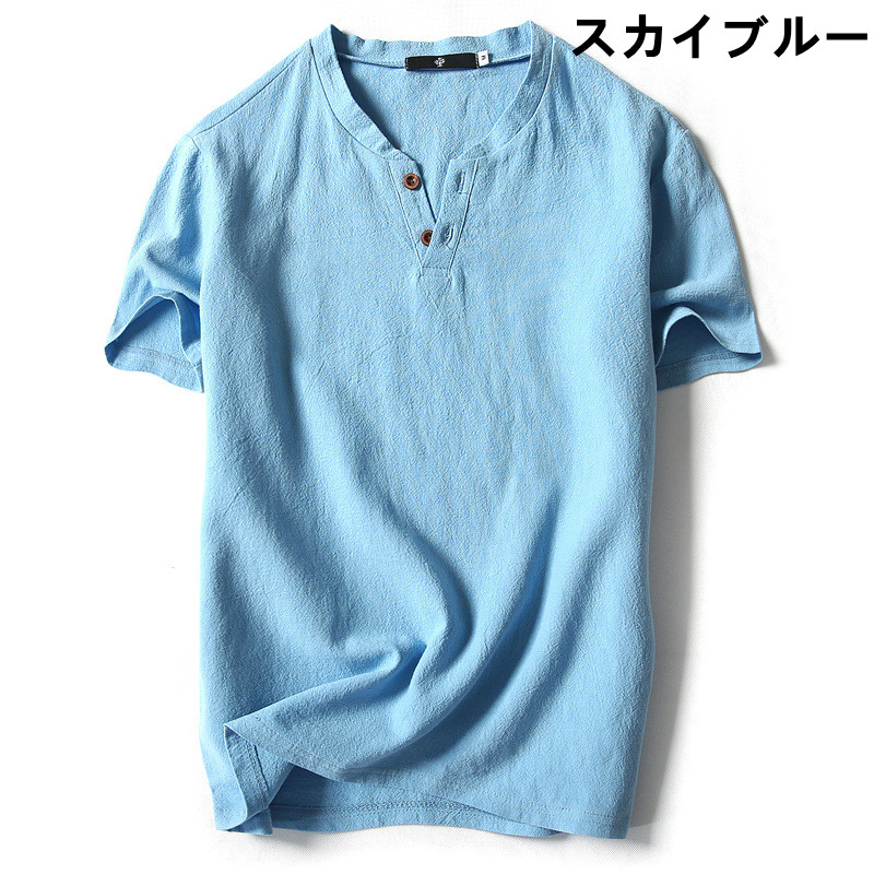 40 代 ファッション メンズ ヘンリーネック 半袖Tシャツ 大きいサイズ 夏 無地 カットソー