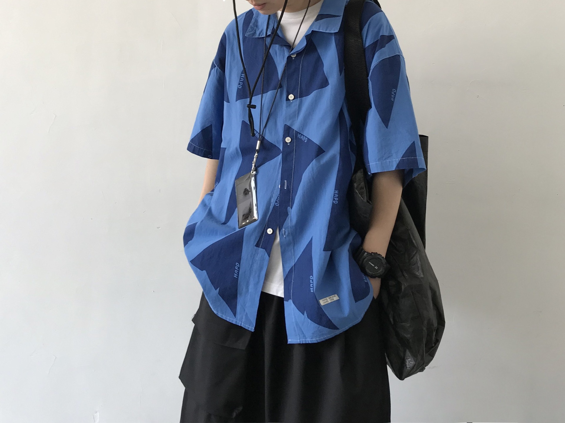 40 代 ファッション メンズ 2025春夏 メンズ幾何学模様プリント半袖シャツ