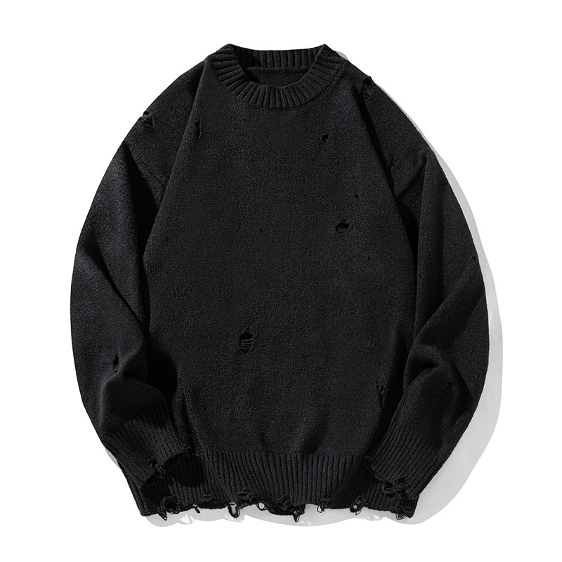 40 代 ファッション メンズ ダメージ加工 ニットシャツ 秋冬 メンズ ゆったり長袖 全3色