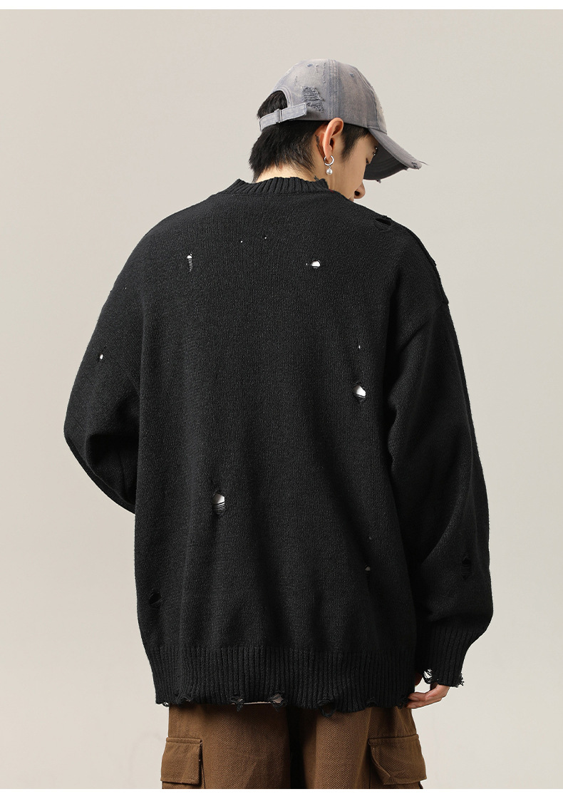 40 代 ファッション メンズ ダメージ加工 ニットシャツ 秋冬 メンズ ゆったり長袖 全3色