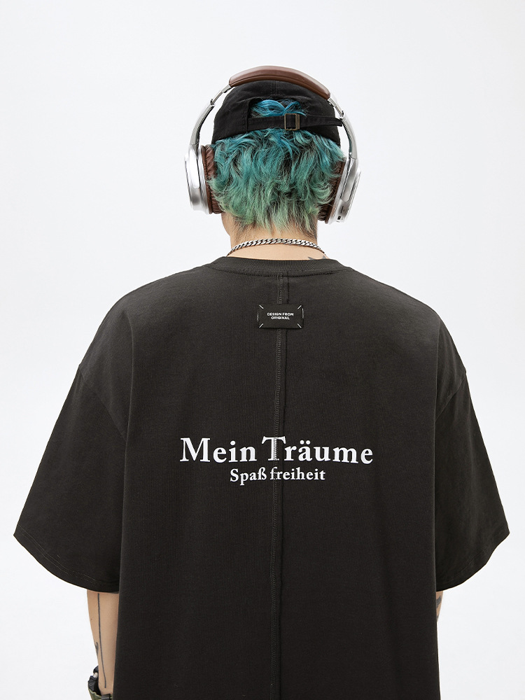 40 代 ファッション メンズ バックロゴ入り ラウンドネック Tシャツ 男女兼用 全3色