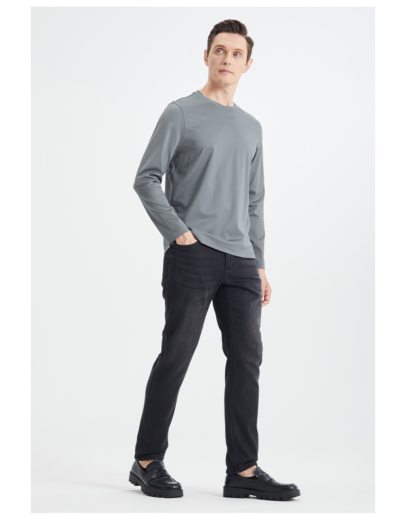 40 代 ファッション メンズ 上質シンプル 長袖クルーネックカットソー
