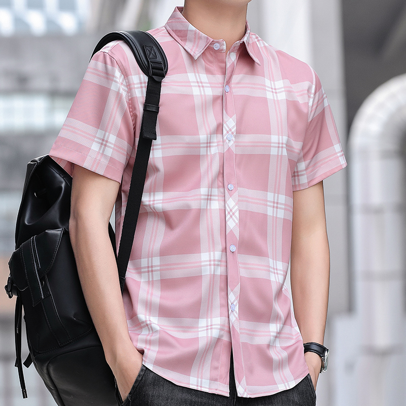 40 代 ファッション メンズ 爽やか格子柄 半袖シャツ