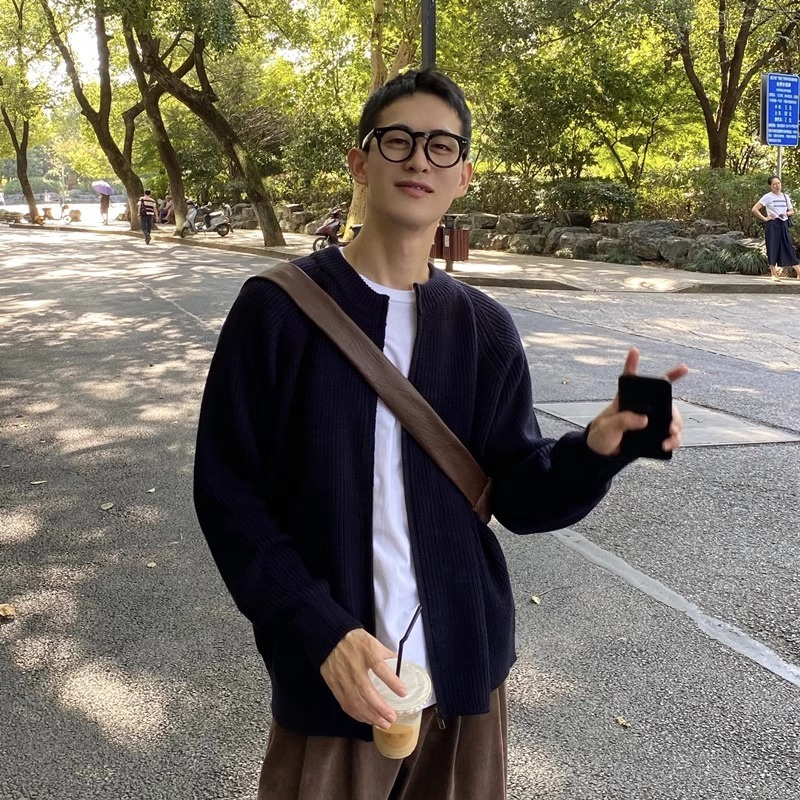 40 代 メンズ ファッション メンズ ニット ジャケット 無地 韓国風 大人 カジュアル