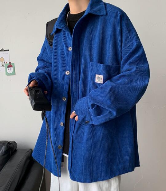 40 代 ファッション メンズ 秋冬 メンズ コーデュロイ オーバーサイズシャツ カーキ