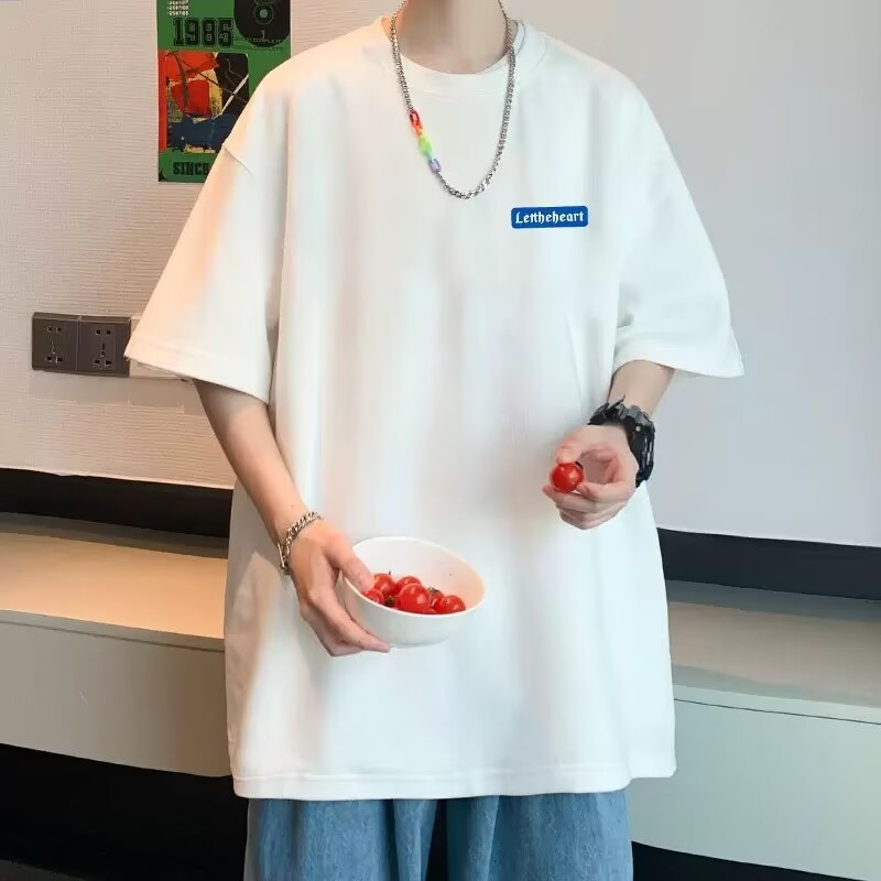40 代 メンズ ファッション 胸元ロゴ刺繍ゆったりシルエット半袖Tシャツ
