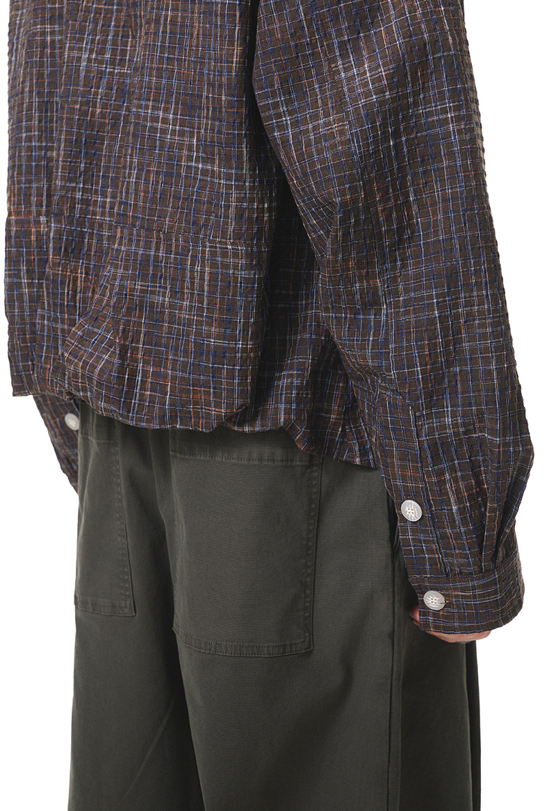 40 代 メンズ ファッション 男性用シアサッカーチェック柄長袖シャツ春夏新作