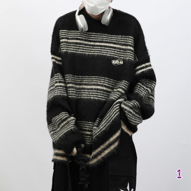 40 代 ファッション メンズ 秋冬メンズ ボーダーニットシャツ 上質セーター M～2XL
