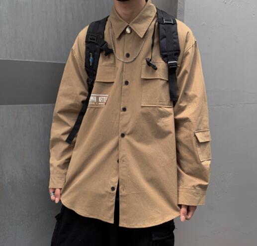 40 代 ファッション メンズ 秋冬 メンズ ワークポケット 長袖シャツ ベージュ