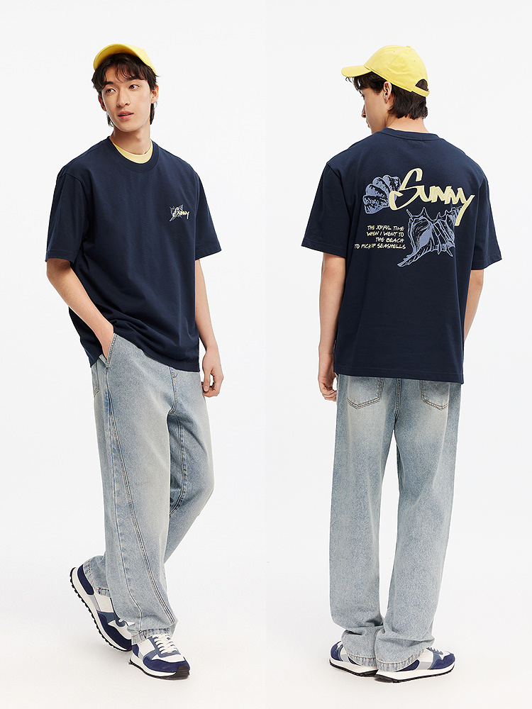 40 代 ファッション メンズ 波の記憶 海辺イラスト半袖Ｔシャツ