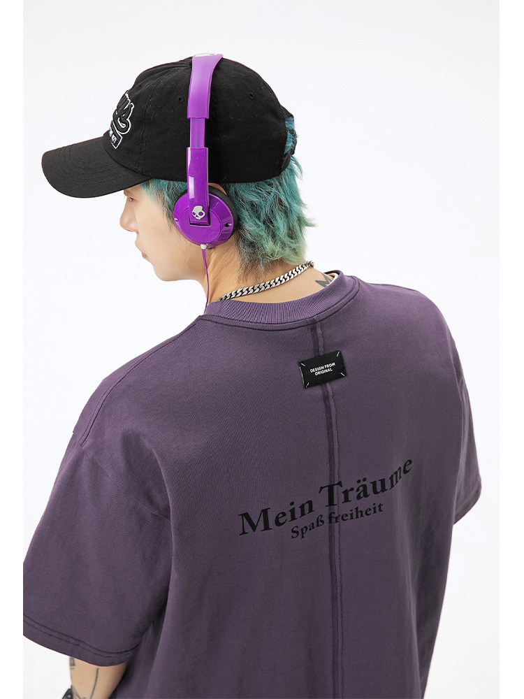 40 代 ファッション メンズ バックロゴ入り ラウンドネック Tシャツ 男女兼用 全3色