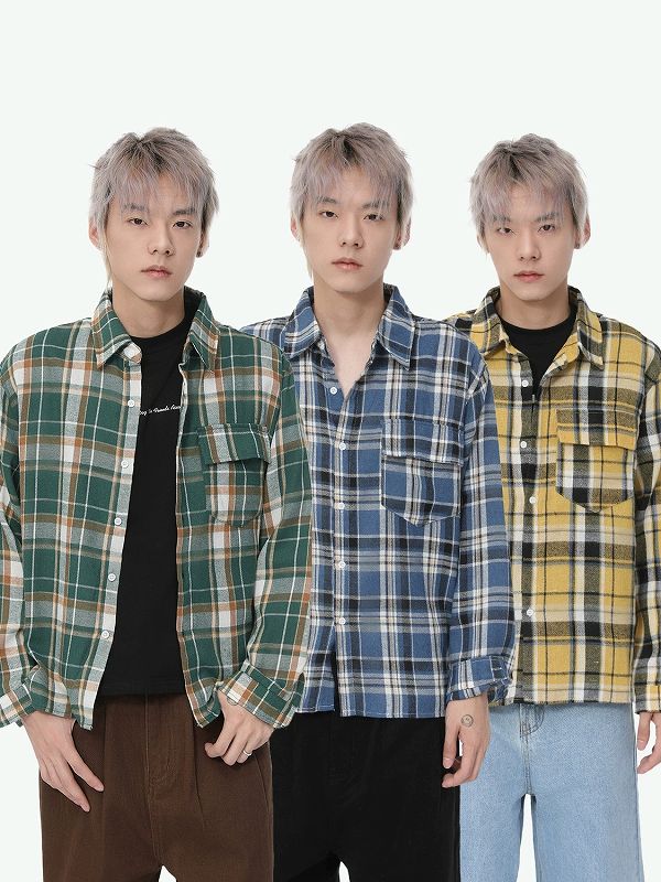 40 代 メンズ ファッション 男性チェック柄長袖シャツ春秋新作全3色男女兼用