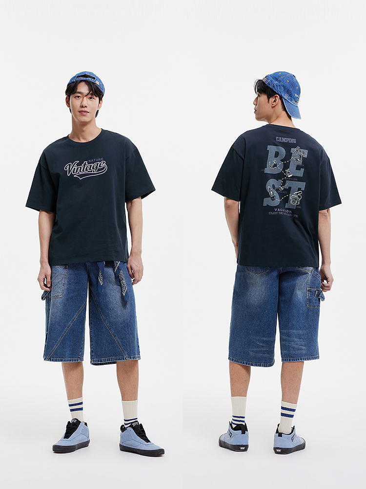 メンズ プリント ゆったりTシャツ