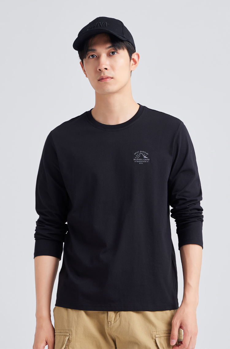 40 代 ファッション メンズ 大人の余裕 ワンポイント長袖Tシャツ
